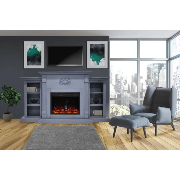 Hanover Glenwood Electric Fireplace Heater with 59-In. White TV Stand, Deep Log Display, Multi-color Flames, and Remote - Image 5