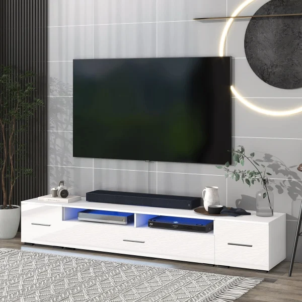 Leisure Zone TV Stand with Color Changing LED Lights Modern Universal Entertainment Center TV Cabinet for 90"TV, White - Image 2