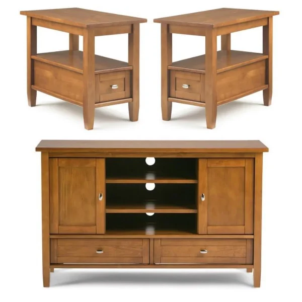 Home Square 3-Piece Set with 47"TV Media Stand up to 50"& 2 14"Side Table
