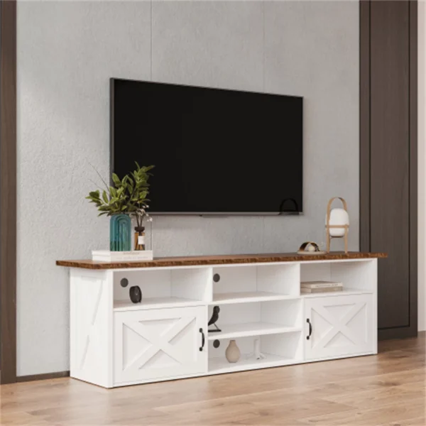 Leiln.Z 80"Mid-Century Modern TV Stand, for TVs up to 75", Slim TV Stand with Storage, Living Room Entertainment Center, Cord Management, White - Image 3