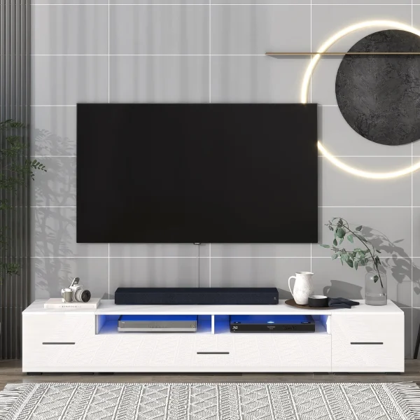Leisure Zone TV Stand with Color Changing LED Lights Modern Universal Entertainment Center TV Cabinet for 90"TV, White