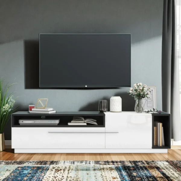 Sleek Two-Tone TV Cabinet Modern Design high gloss Ample Storage, and Cable Management-white