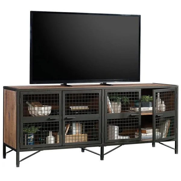 Pemberly Row Mid-Century Engineered Wood TV Stand for TVs up to 70"in Oak/Black - Image 4