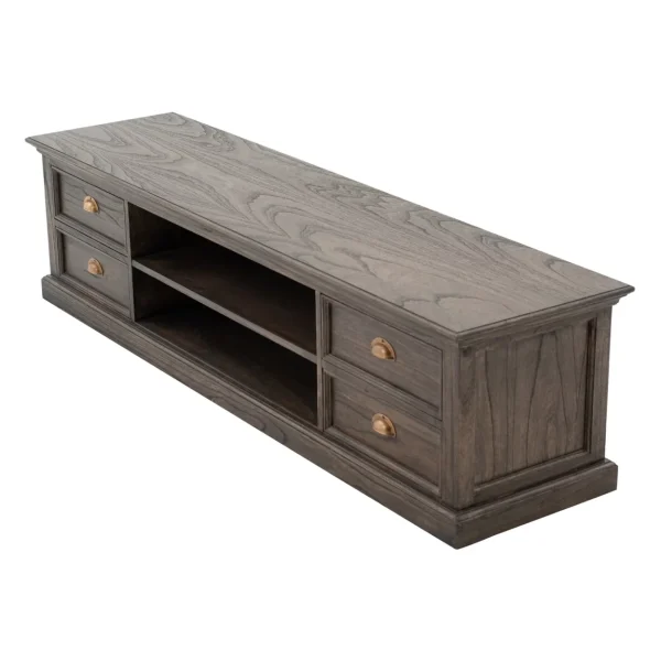 HomeRoots 71"Black Wash Wood Entertainment Unit with Four Drawers - Image 4