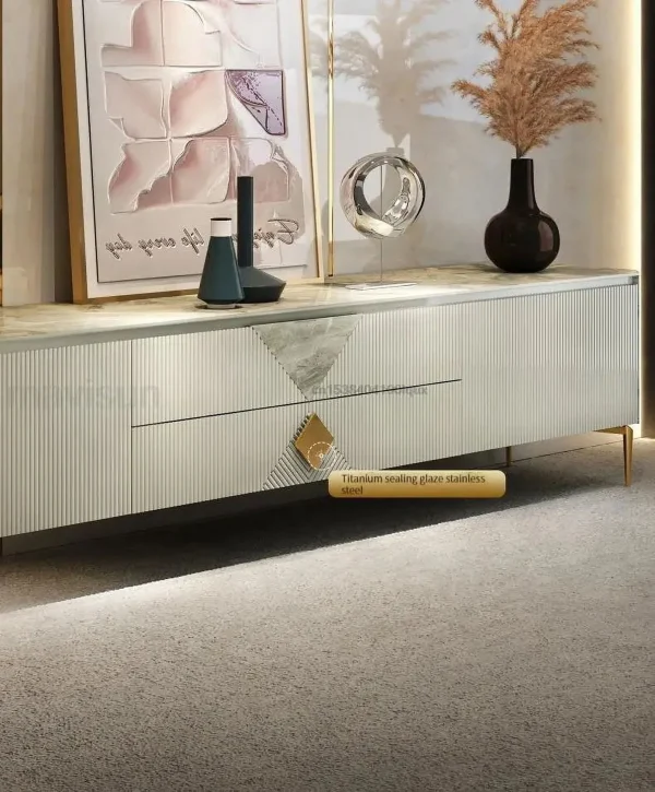 Italian Style Minimalist Floor Cabinet For Living Room Furniture Light Luxury Glossy Gray Rock Slab Top Design 1.8m Tv Stands - Image 7