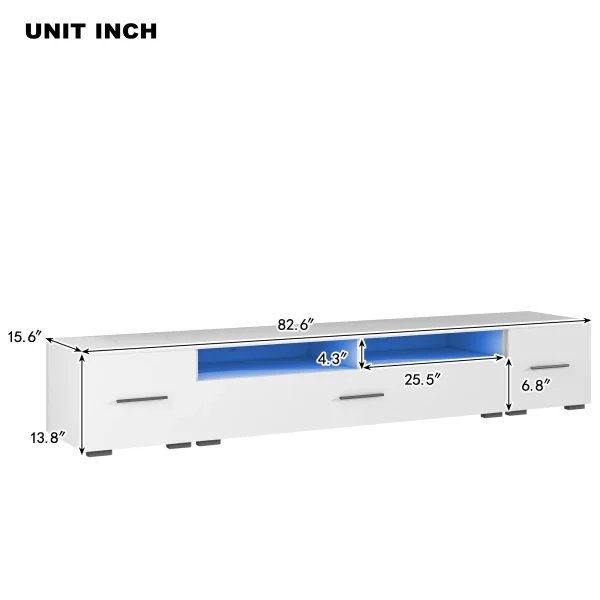 Leisure Zone TV Stand with Color Changing LED Lights Modern Universal Entertainment Center TV Cabinet for 90"TV, White - Image 3
