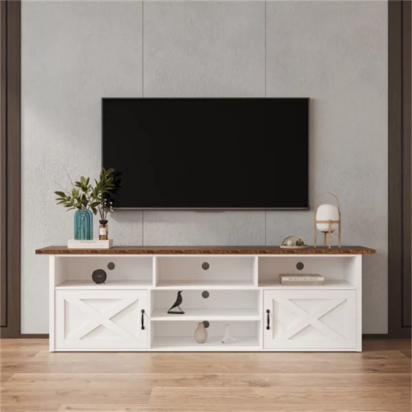 Leiln.Z 80"Mid-Century Modern TV Stand, for TVs up to 75", Slim TV Stand with Storage, Living Room Entertainment Center, Cord Management, White