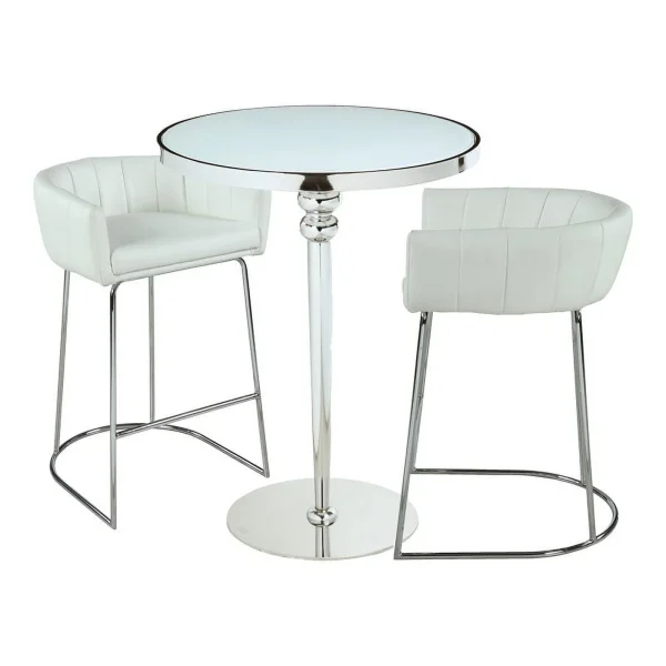Maklaine Metal Pub Set with Counter Table & 2 Stools in White