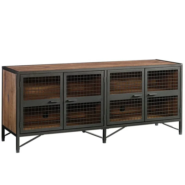 Pemberly Row Mid-Century Engineered Wood TV Stand for TVs up to 70"in Oak/Black