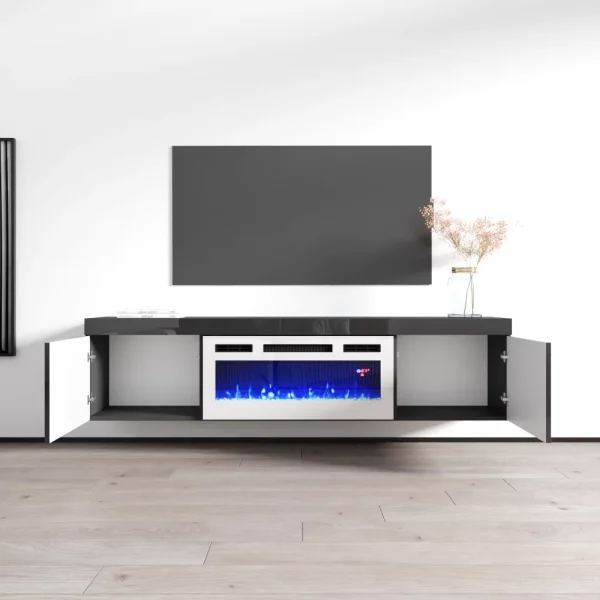 Knoxville WH-EF Floating Fireplace TV Stand for TVs up to 80", Modern High Gloss 71"Entertainment Center, Wall Mounted Electric Fireplace TV Media Console with Storage Cabinets - Image 7