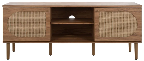 SAFAVIEH Claude Coastal 2 Door 2 Shelf Media Stand, Oak (59 in. W x 15.2 in. D x 23.8 in. H)
