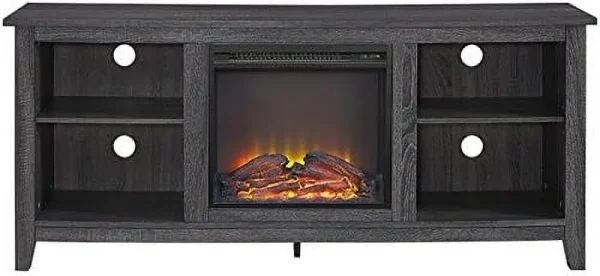 Minimal Farmhouse Electric Fireplace TV Stand Console Rustic Wood Entertainment Center With Storage, For TV's Up To 64", In Charcoal - Image 4