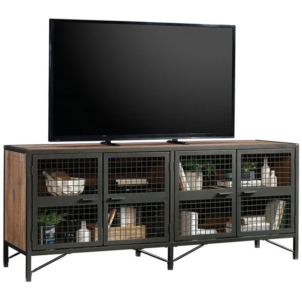 Pemberly Row Mid-Century Engineered Wood TV Stand for TVs up to 70"in Oak/Black - Image 3