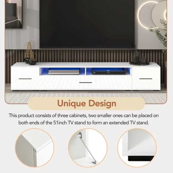 Leisure Zone TV Stand with Color Changing LED Lights Modern Universal Entertainment Center TV Cabinet for 90"TV, White - Image 4