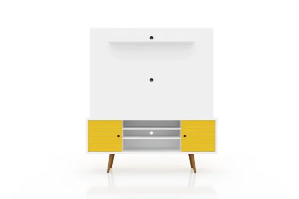 Manhattan Comfort Liberty 63"Freestanding Entertainment Center with Overhead shelf in White and Yellow