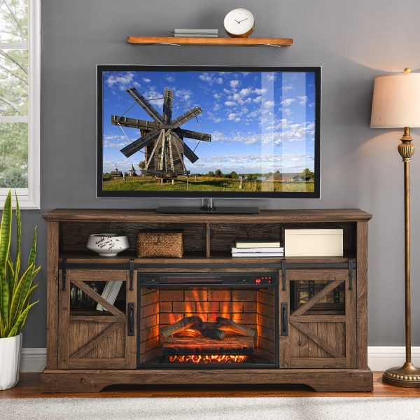 Homiyad 60 Inch Electric Fireplace Entertainment Center with Door Sensor-Reclaimed Barnwood Color