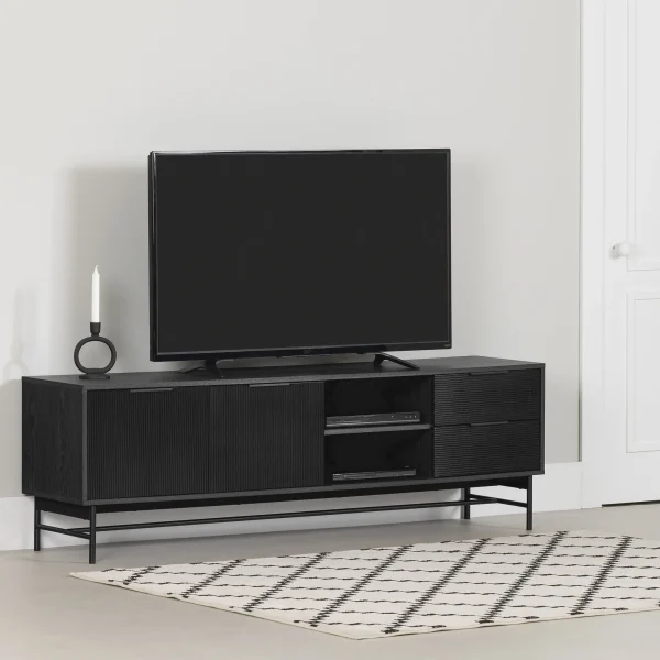 South Shore Arlo, Mid-century Glam TV Stand, 65"Black
