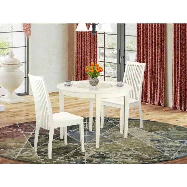 HomeStock Baroque Beauty 3 Pc Kitchen Table Set With A Dining Table And 2 Faux Leather Kitchen Chairs In Linen White