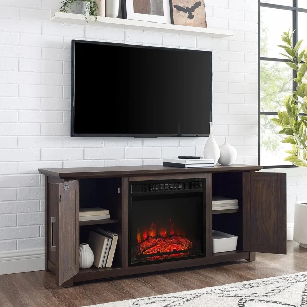 KF1005DW Camden -Inch Low Profile TV Stand With Electric Fireplace, Dark Walnut - Image 6