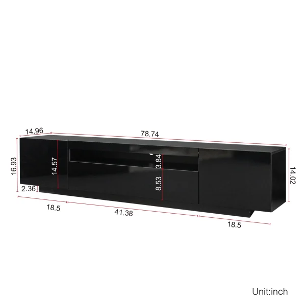 OWSOO 145 Modern 57"TV Stand Matte Body High Gloss Fronts with 12 Color LEDs - Image 2
