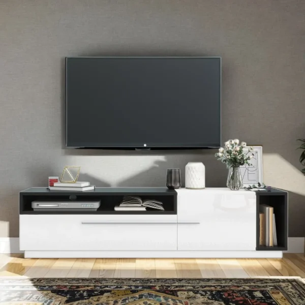 Sleek Two-Tone TV Cabinet Modern Design high gloss Ample Storage, and Cable Management-white - Image 2
