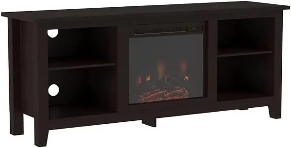 Minimal Farmhouse Electric Fireplace TV Stand Console Rustic Wood Entertainment Center With Storage, For TV's Up To 64", In Espresso - Image 9