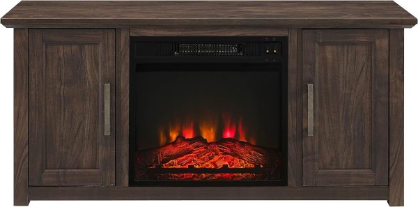 KF1005DW Camden -Inch Low Profile TV Stand With Electric Fireplace, Dark Walnut - Image 2