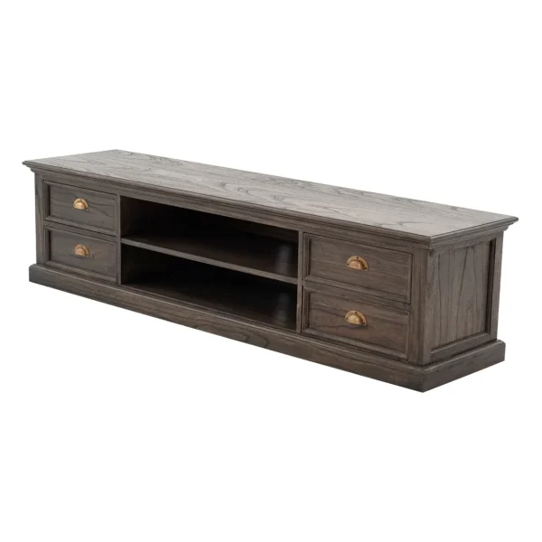 HomeRoots 71"Black Wash Wood Entertainment Unit with Four Drawers - Image 2