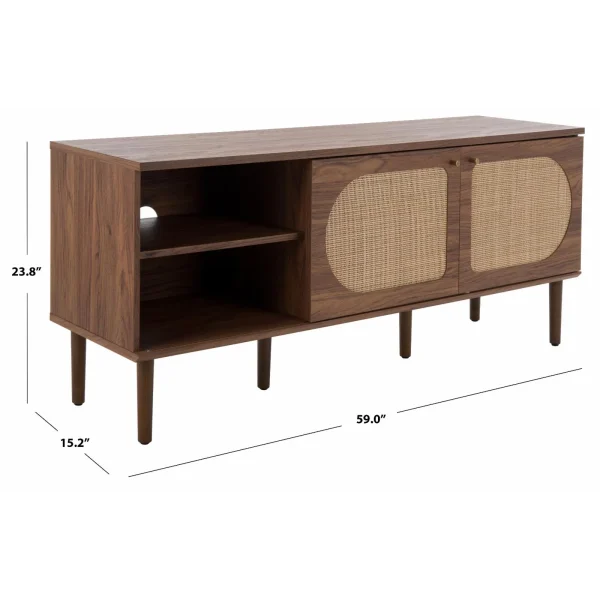 SAFAVIEH Claude Coastal 2 Door 2 Shelf Media Stand, Oak (59 in. W x 15.2 in. D x 23.8 in. H) - Image 9