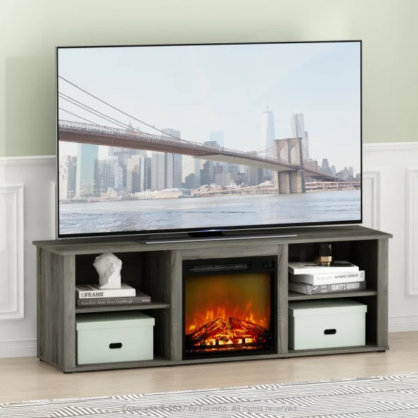 HomeStock City Sleek 70 Inch Tv Stand With Fireplace, French Oak Grey - Image 6