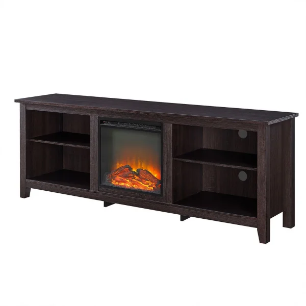 Pemberly Row MDF Rustic Farmhouse Electric Fireplace Wood TV Stand - Espresso - Image 4
