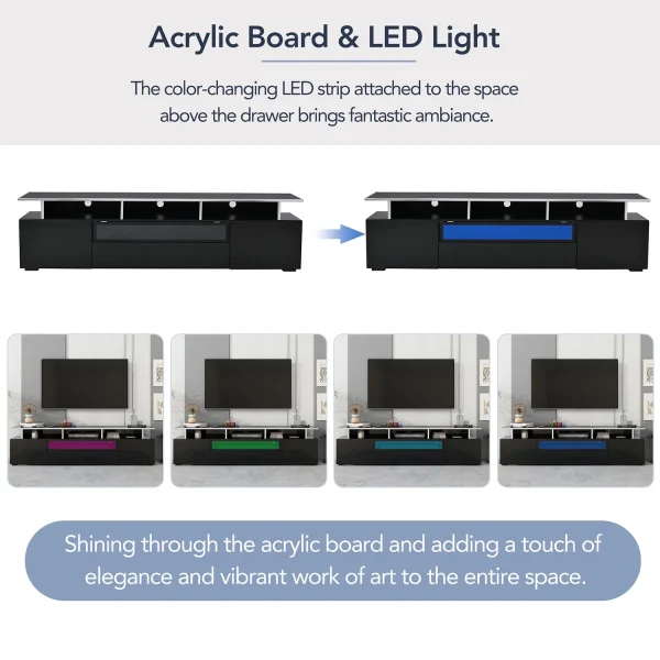 Sleek High-Gloss TV Cabinet with LED Accent Lighting and Ample Storage Premium Particle Board, Stylish Design, Waterproof Surface-black - Image 6