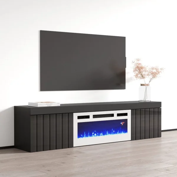 Knoxville WH-EF Floating Fireplace TV Stand for TVs up to 80", Modern High Gloss 71"Entertainment Center, Wall Mounted Electric Fireplace TV Media Console with Storage Cabinets - Image 5