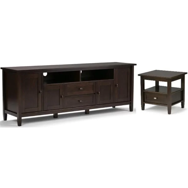 Home Square 2-Piece Set with 72"TV Media Stand and 20"End Side Table