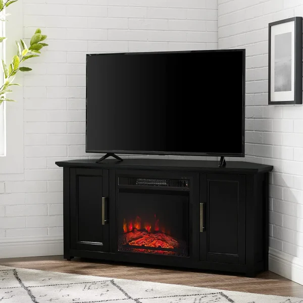 KF1006BK Camden -Inch Corner TV Stand With Electric Fireplace, Black - Image 5