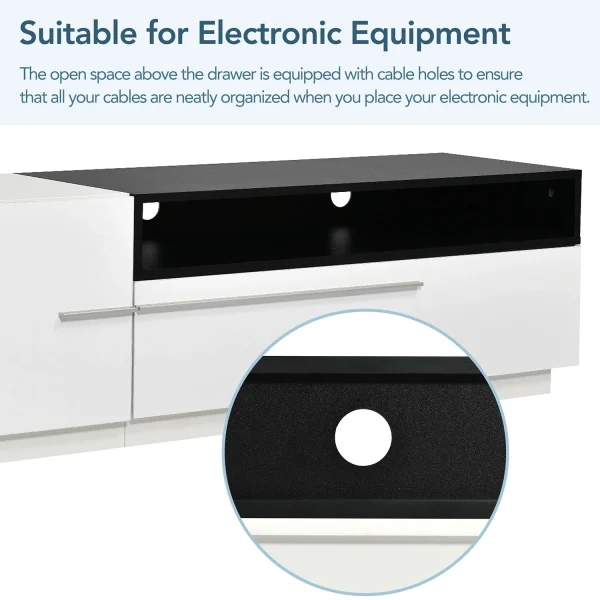 Sleek Two-Tone TV Cabinet Modern Design high gloss Ample Storage, and Cable Management-white - Image 7