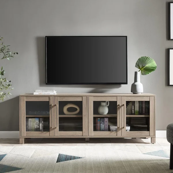 Rectangular TV Stand For TV's Up To 80"In Antiqued Gray, Electric Fireplace TV Stands For The Living Room - Image 2