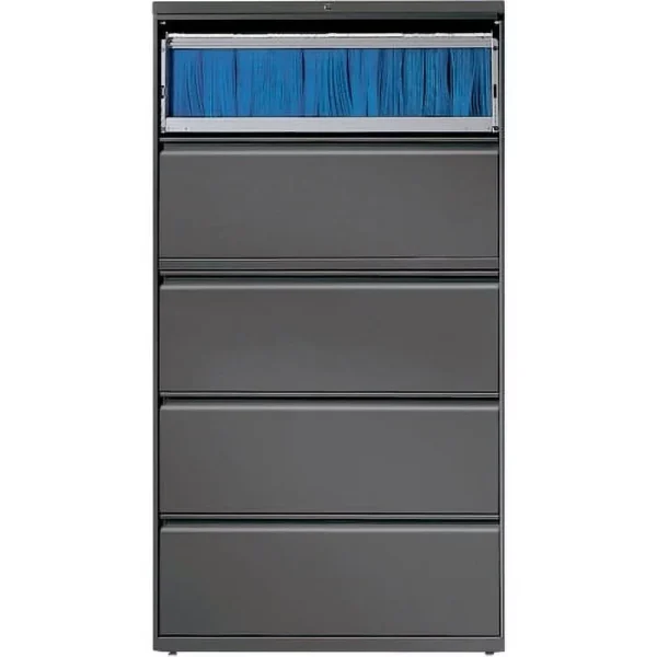 Lorell Lateral File - 5-Drawer 36"x 18.6"x 67.7"- 5 x Drawer(s) - Legal, Letter, A4 - Lateral - Rust Proof, Leveling Glide, Interlocking - Charcoal - Baked Enamel - Recycled