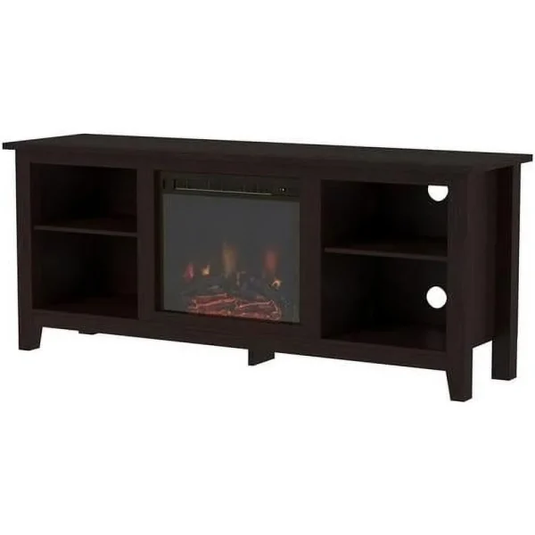 Minimal Farmhouse Electric Fireplace TV Stand Console Rustic Wood Entertainment Center With Storage, For TV's Up To 64", In Espresso - Image 4