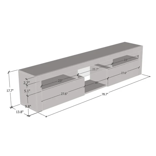 Meble Furniture & Rugs Bari 200 Wall Mounted Floating 79"TV Stand with 16 Color LEDs White - Image 2