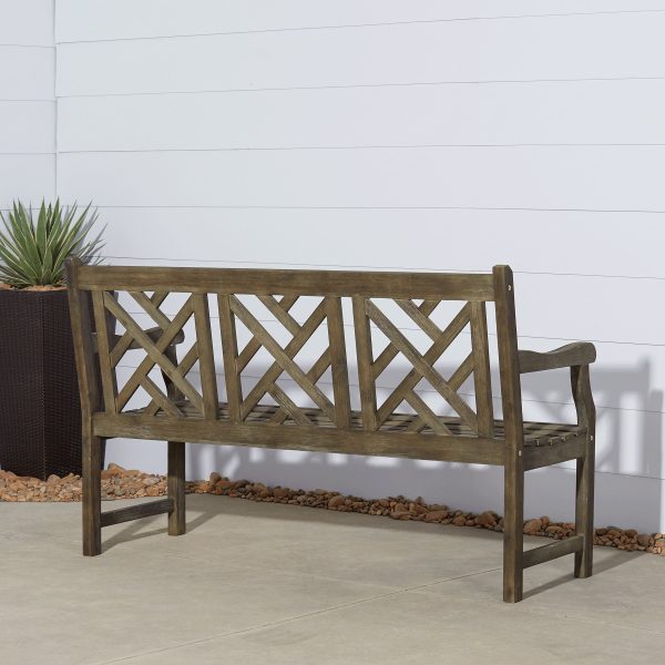 Hand-Scraped Wood Garden Bench - 1 unit - 44.0 - Elegantly transform your outdoor space with weather-resistant hardwood bench - Image 2