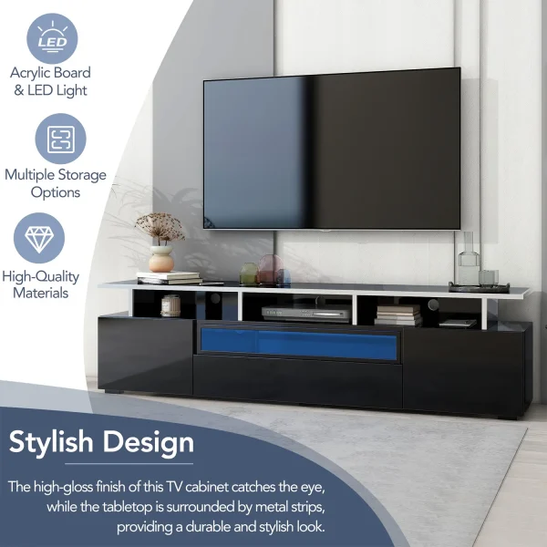 Sleek High-Gloss TV Cabinet with LED Accent Lighting and Ample Storage Premium Particle Board, Stylish Design, Waterproof Surface-black - Image 8