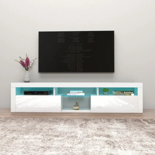 Meble Furniture & Rugs Bari 200 Wall Mounted Floating 79"TV Stand with 16 Color LEDs White - Image 4