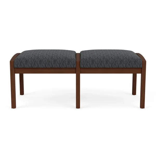 Lesro Lenox Wood 18"2-Seat Fabric Waiting Reception Bench in Black/Walnut - Image 2