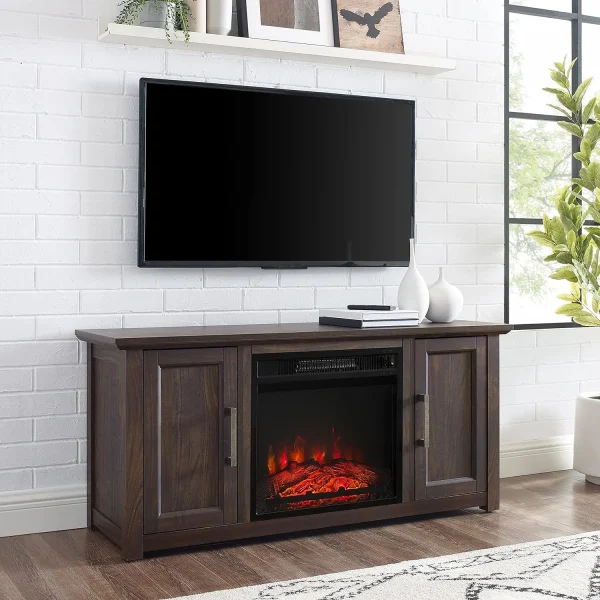 KF1005DW Camden -Inch Low Profile TV Stand With Electric Fireplace, Dark Walnut - Image 5