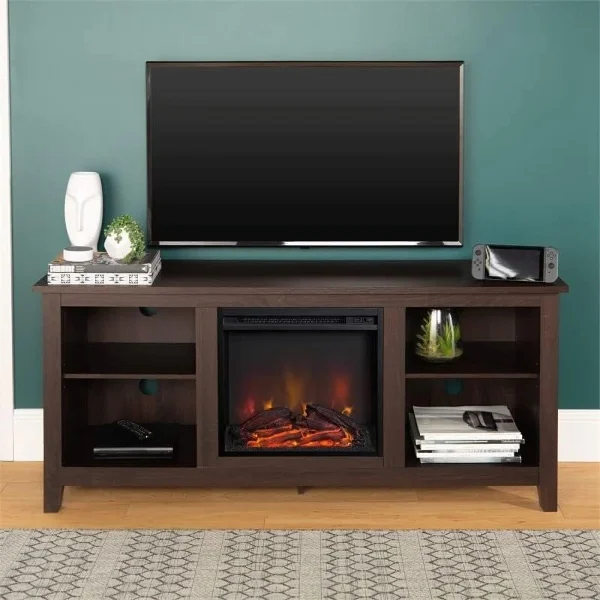 Minimal Farmhouse Electric Fireplace TV Stand Console Rustic Wood Entertainment Center With Storage, For TV's Up To 64", In Espresso - Image 7