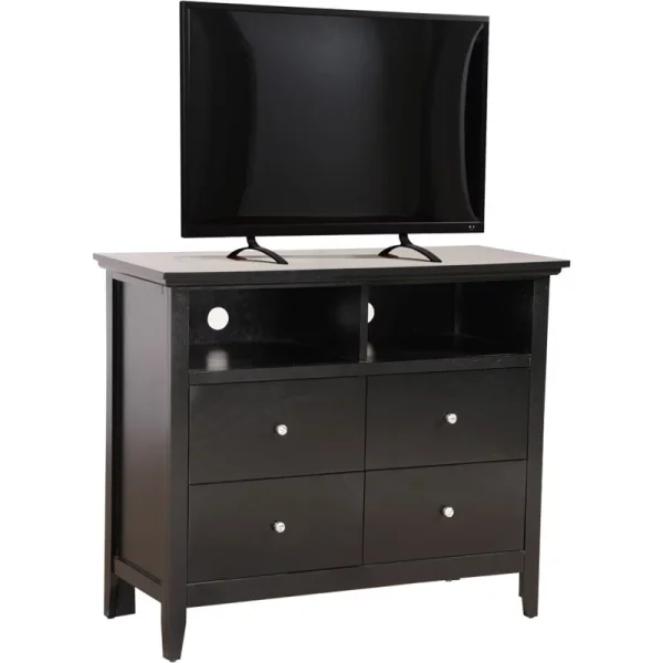 Maklaine Modern Wood 4 Drawer TV Stand with Drawers in Black