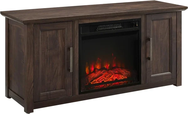KF1005DW Camden -Inch Low Profile TV Stand With Electric Fireplace, Dark Walnut