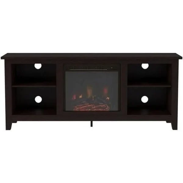 Minimal Farmhouse Electric Fireplace TV Stand Console Rustic Wood Entertainment Center With Storage, For TV's Up To 64", In Espresso - Image 5