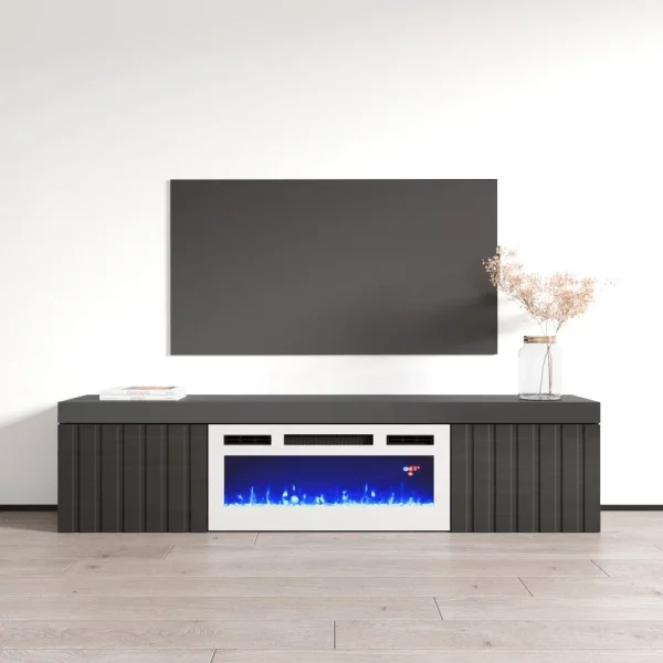 Knoxville WH-EF Floating Fireplace TV Stand for TVs up to 80", Modern High Gloss 71"Entertainment Center, Wall Mounted Electric Fireplace TV Media Console with Storage Cabinets - Image 4